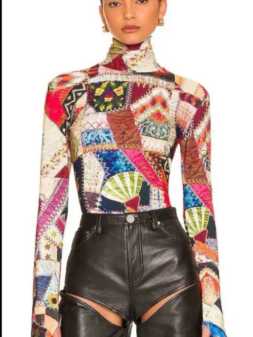 Norma Kamali Patchwork-Print Long Sleeve Top - Multicolor